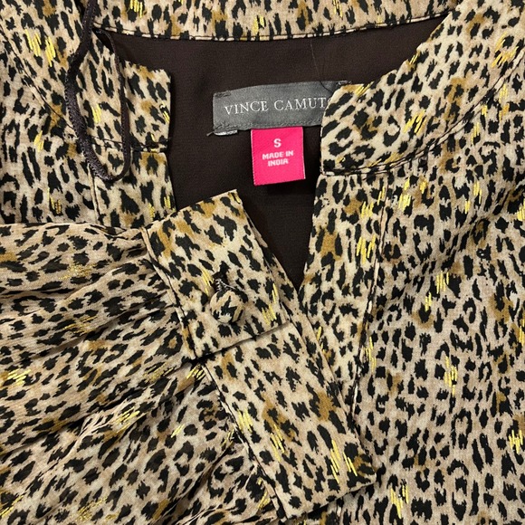 Vince Camuto Leopard Print Metallic Gold Foil Tiered Babydoll Mini Dress S - Picture 2 of 8